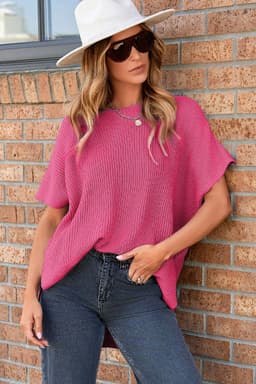 image-Gray Short Sleeve Side Slit Oversized Sweater