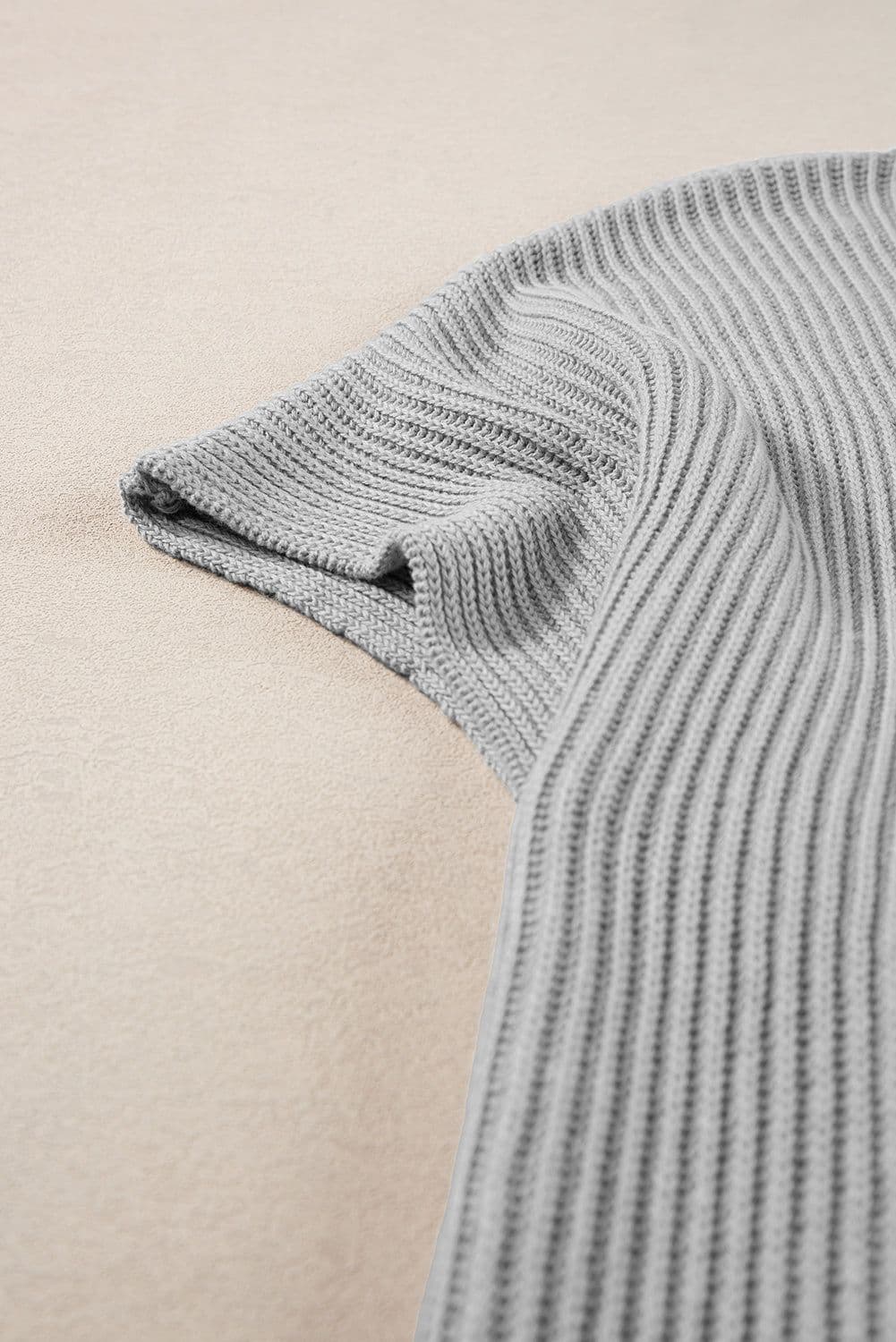 image-Gray Short Sleeve Side Slit Oversized Sweater