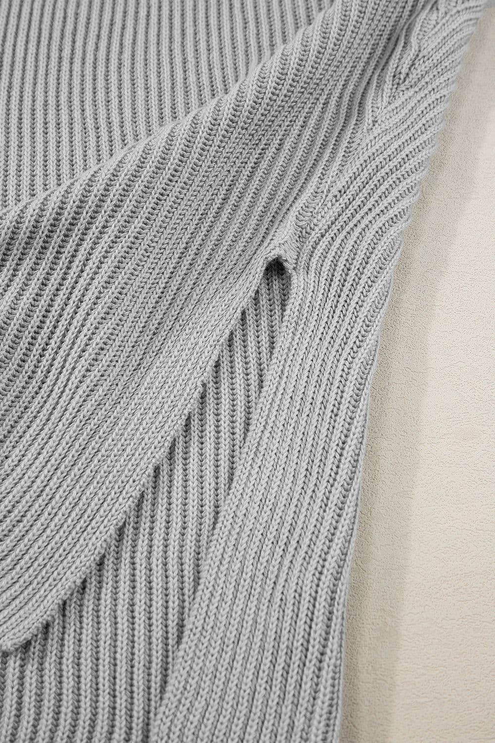 image-Gray Short Sleeve Side Slit Oversized Sweater