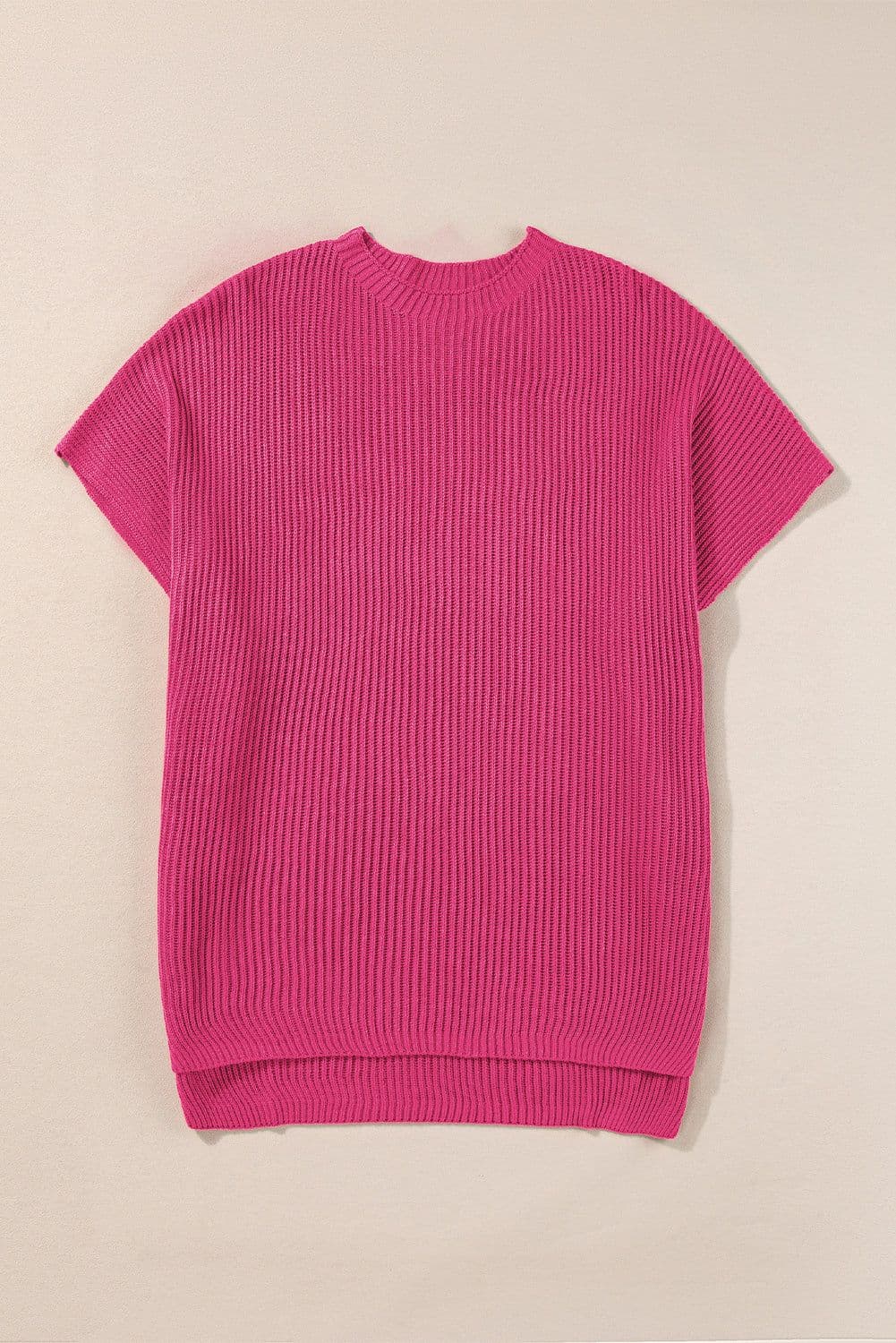 image-Gray Short Sleeve Side Slit Oversized Sweater