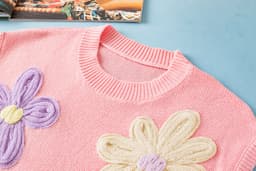image-White Multi Crochet Flower Knit Short Sleeve Sweater Tops