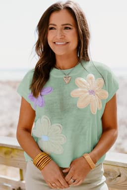 image-White Multi Crochet Flower Knit Short Sleeve Sweater Tops