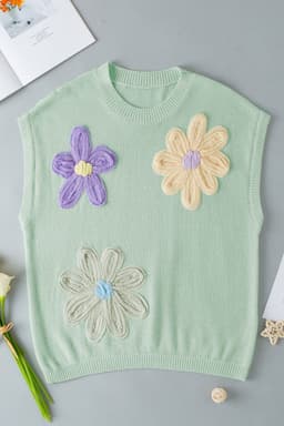 image-White Multi Crochet Flower Knit Short Sleeve Sweater Tops