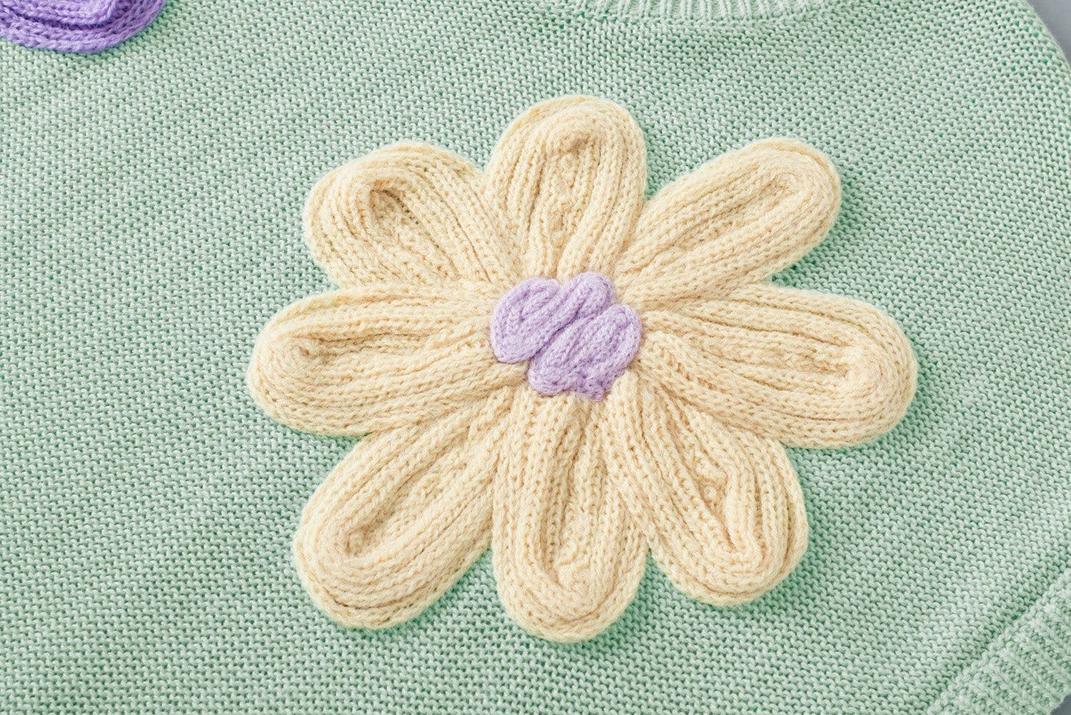 image-White Multi Crochet Flower Knit Short Sleeve Sweater Tops