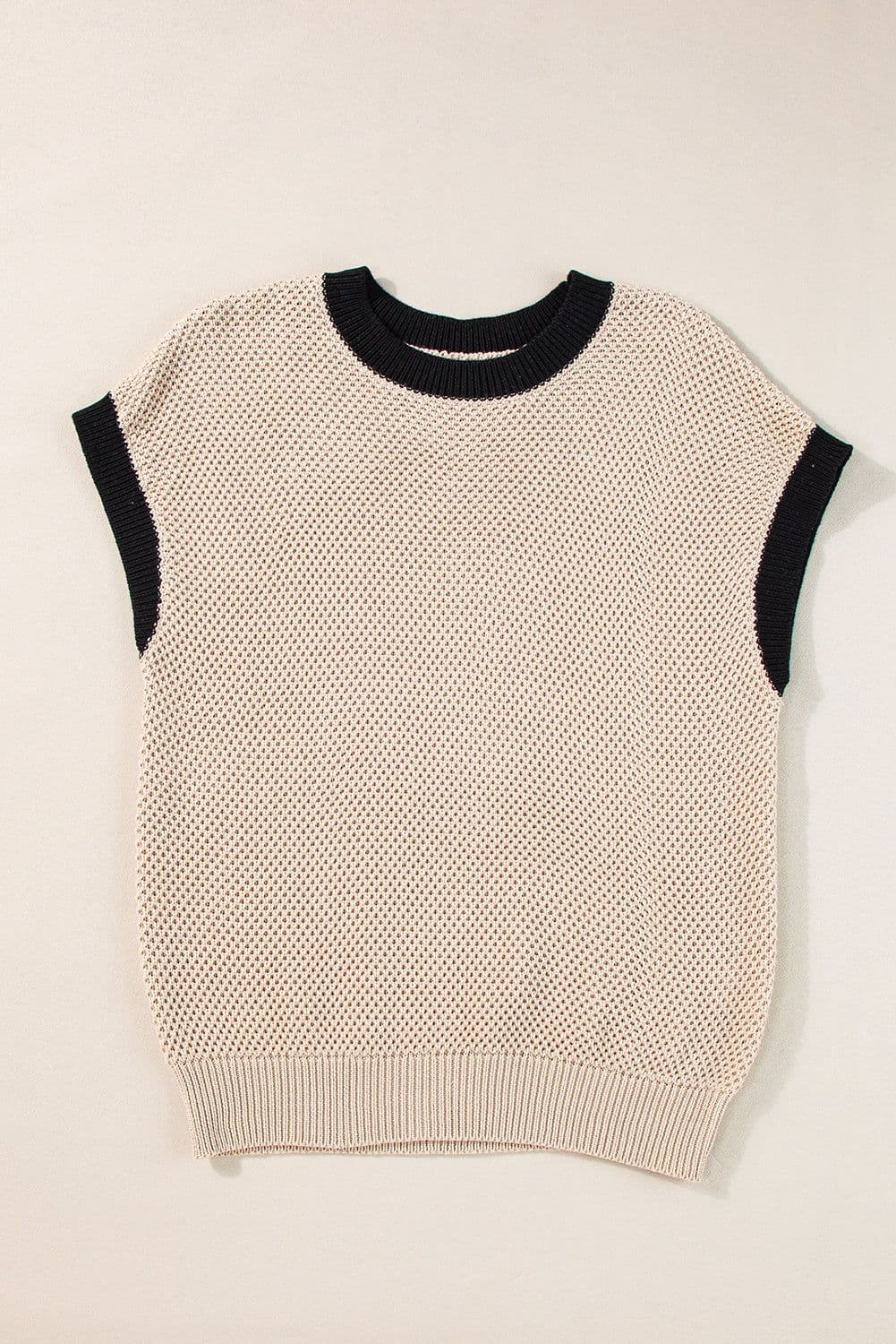 image-Light French Beige Contrast Trim Round Neck Batwing Sleeve Sweater Top