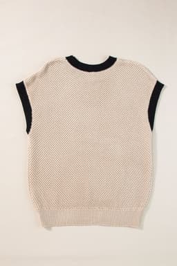 image-Light French Beige Contrast Trim Round Neck Batwing Sleeve Sweater Top
