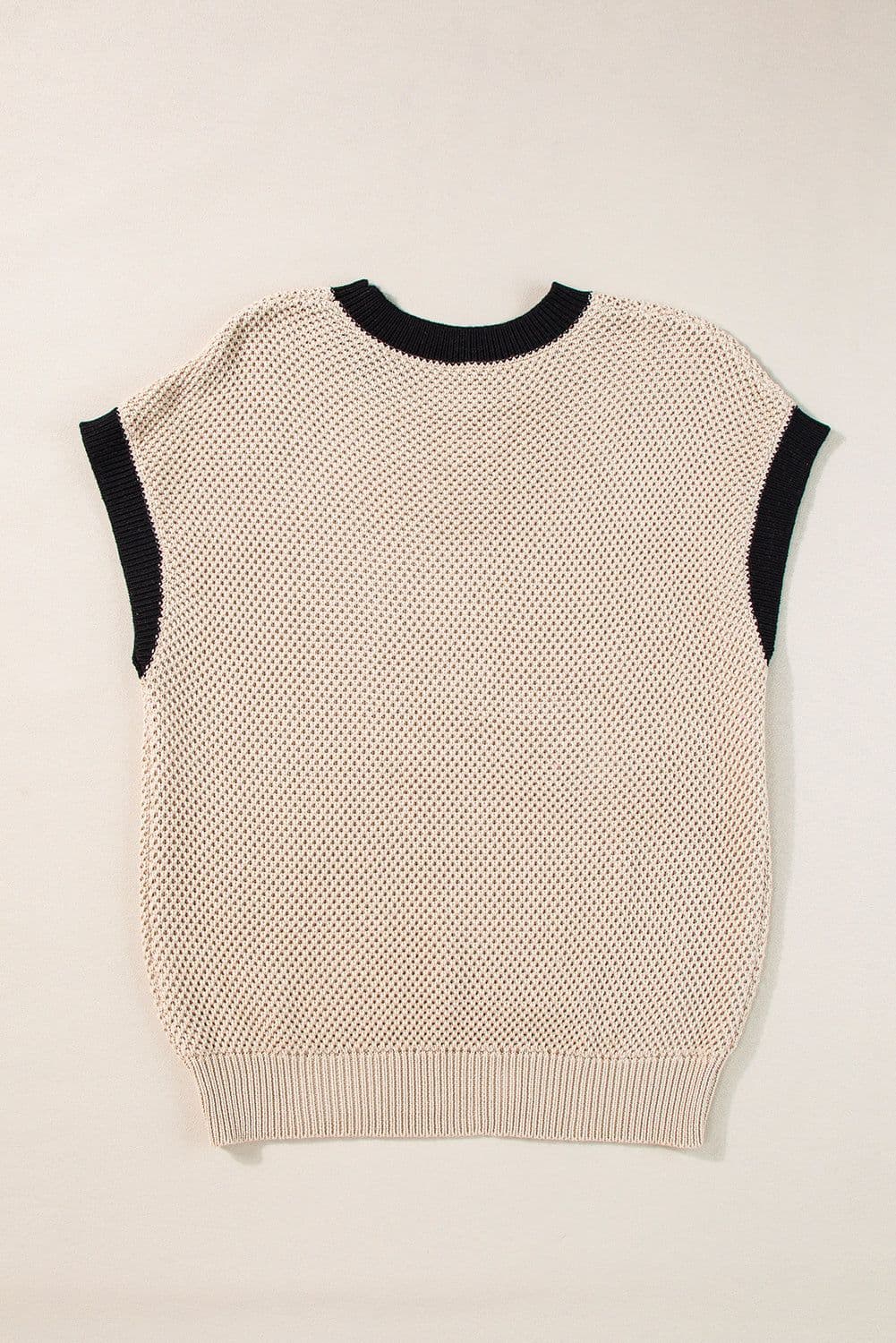 image-Light French Beige Contrast Trim Round Neck Batwing Sleeve Sweater Top
