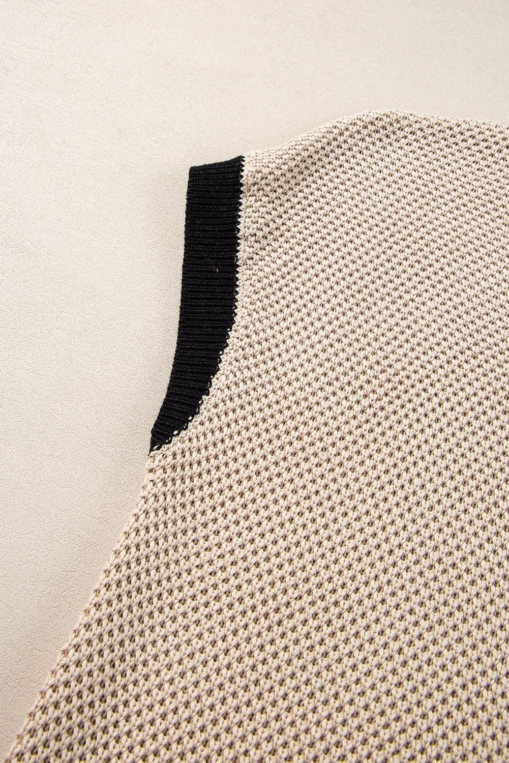 image-Light French Beige Contrast Trim Round Neck Batwing Sleeve Sweater Top