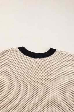 image-Light French Beige Contrast Trim Round Neck Batwing Sleeve Sweater Top