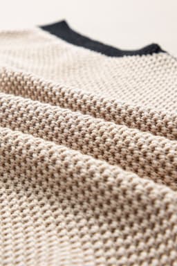 image-Light French Beige Contrast Trim Round Neck Batwing Sleeve Sweater Top