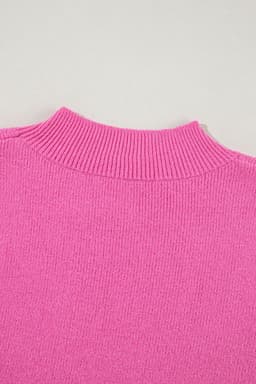 image-Pink Ribbed Knit Contrast Sleeve Sweater Top