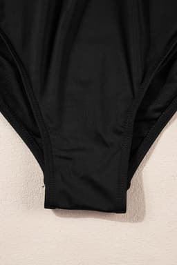image-Dark Blue V Neck Twist Ruched Crisscross Backless One-Piece Swimsuit