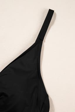 image-Dark Blue V Neck Twist Ruched Crisscross Backless One-Piece Swimsuit