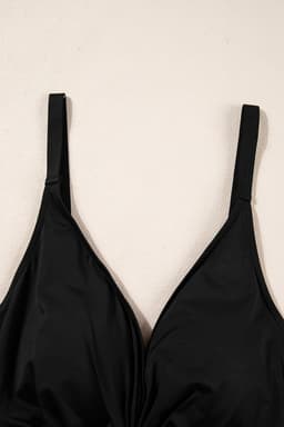 image-Dark Blue V Neck Twist Ruched Crisscross Backless One-Piece Swimsuit