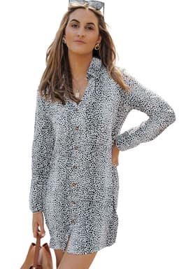 image-Long Sleeve Leopard Animal Print Shirt Dress