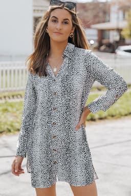 image-Long Sleeve Leopard Animal Print Shirt Dress