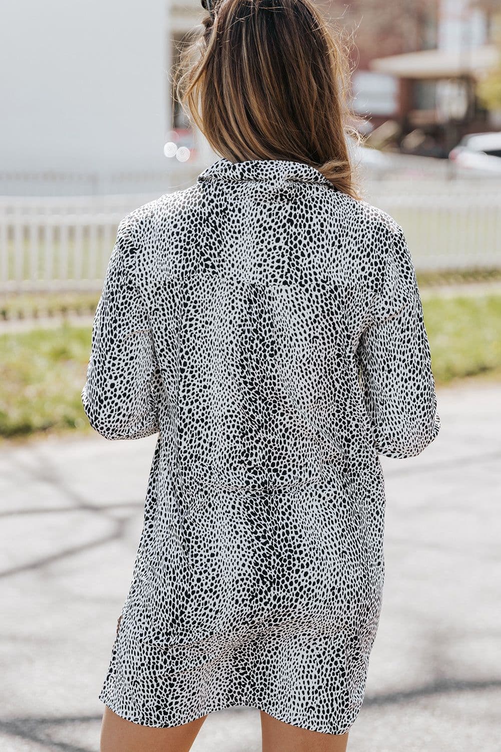 image-Long Sleeve Leopard Animal Print Shirt Dress