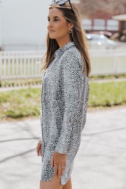 image-Long Sleeve Leopard Animal Print Shirt Dress