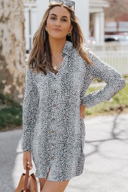 image-Long Sleeve Leopard Animal Print Shirt Dress