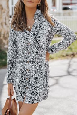 image-Long Sleeve Leopard Animal Print Shirt Dress
