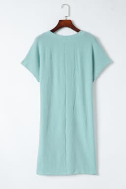 image-Blue Striped Ribbed Knit T-shirt Shift Dress