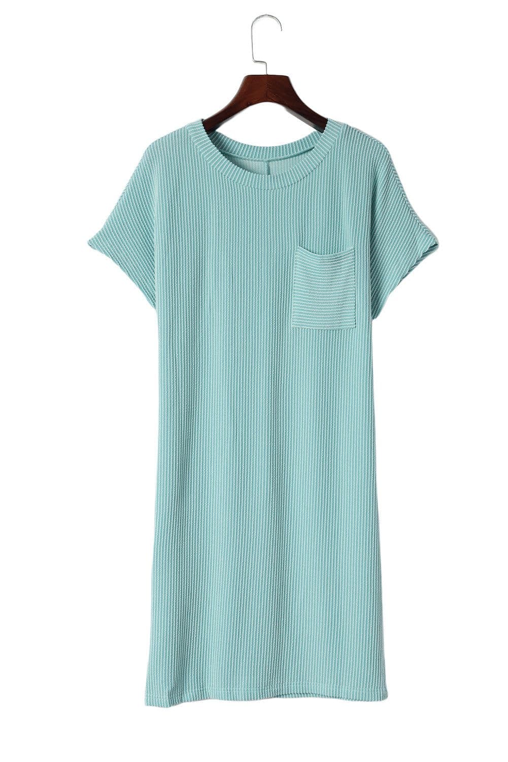 image-Blue Striped Ribbed Knit T-shirt Shift Dress