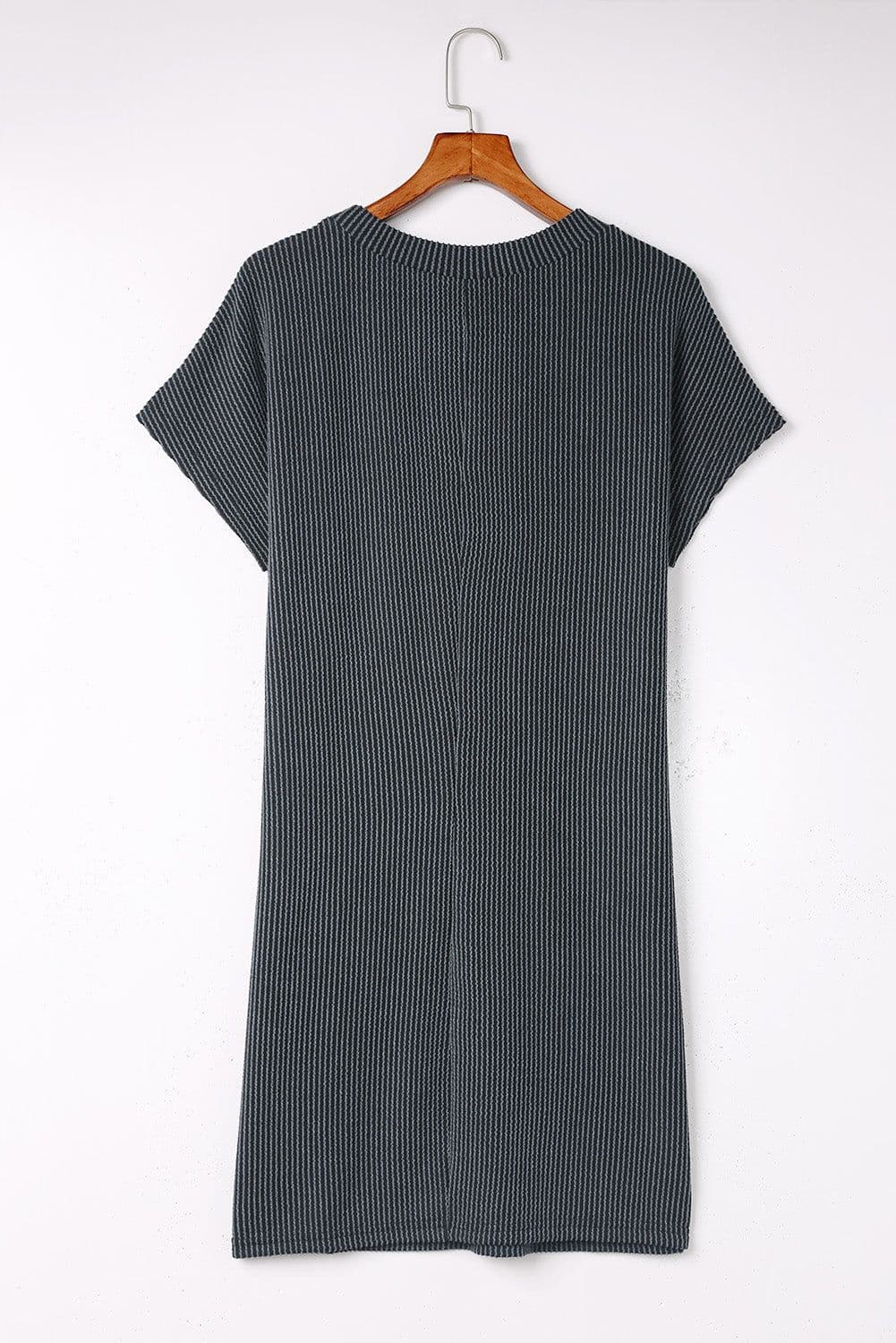 image-Blue Striped Ribbed Knit T-shirt Shift Dress