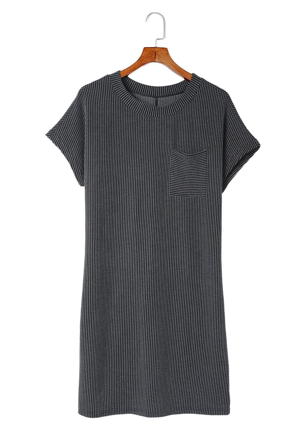 image-Blue Striped Ribbed Knit T-shirt Shift Dress