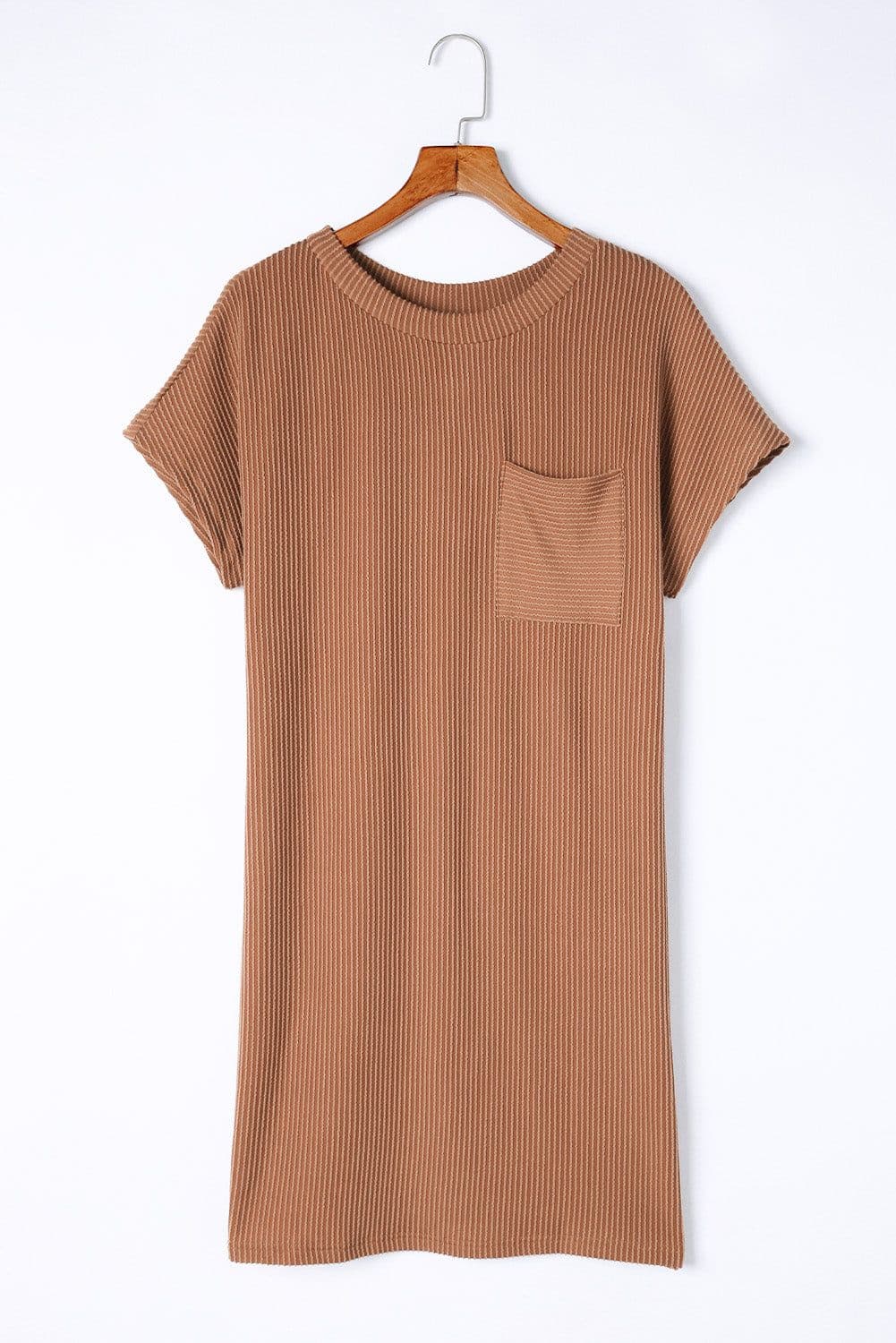 image-Blue Striped Ribbed Knit T-shirt Shift Dress