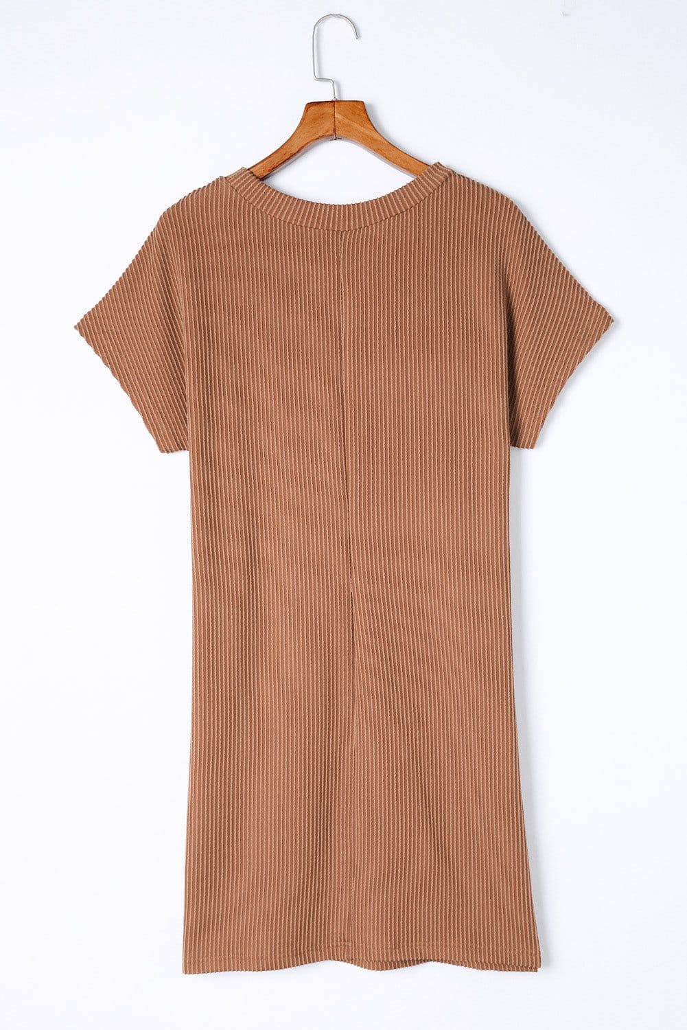 image-Blue Striped Ribbed Knit T-shirt Shift Dress