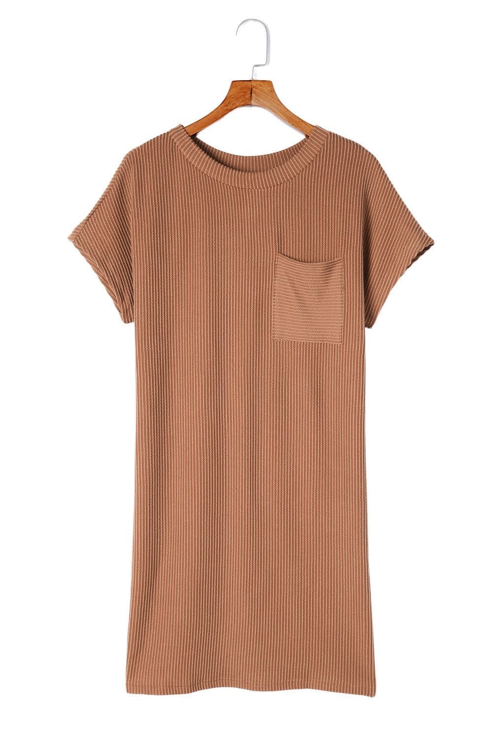 image-Blue Striped Ribbed Knit T-shirt Shift Dress
