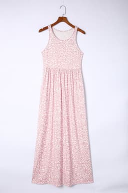 image-Pink Leopard Print Pocketed Sleeveless Maxi Dress