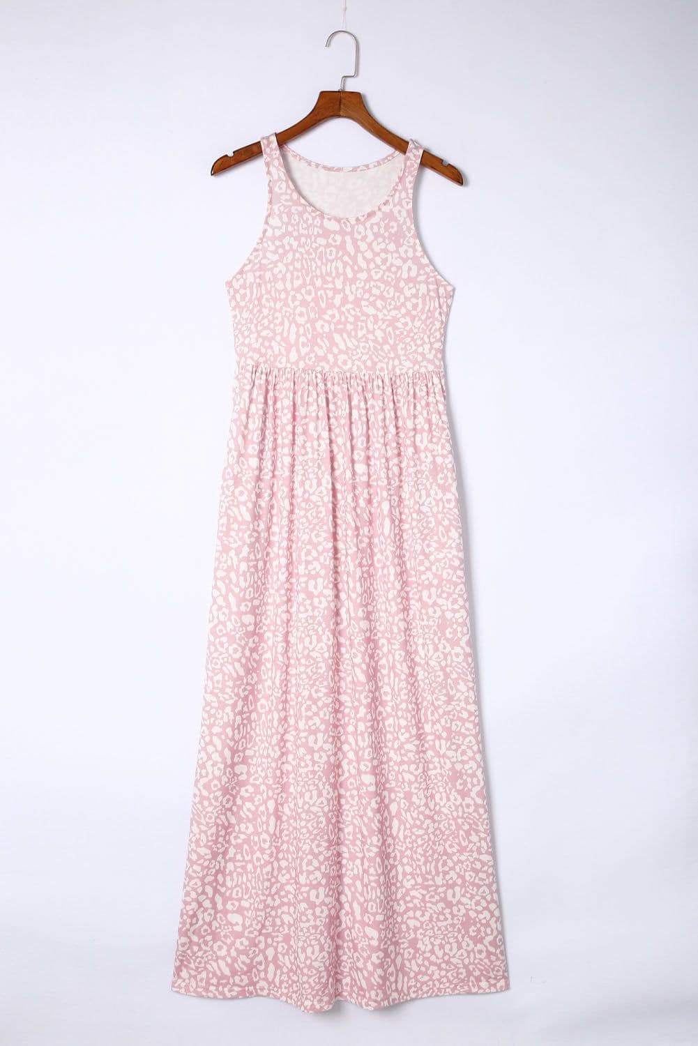 image-Pink Leopard Print Pocketed Sleeveless Maxi Dress