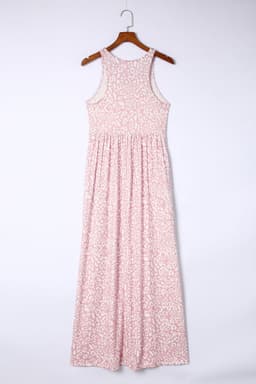 image-Pink Leopard Print Pocketed Sleeveless Maxi Dress
