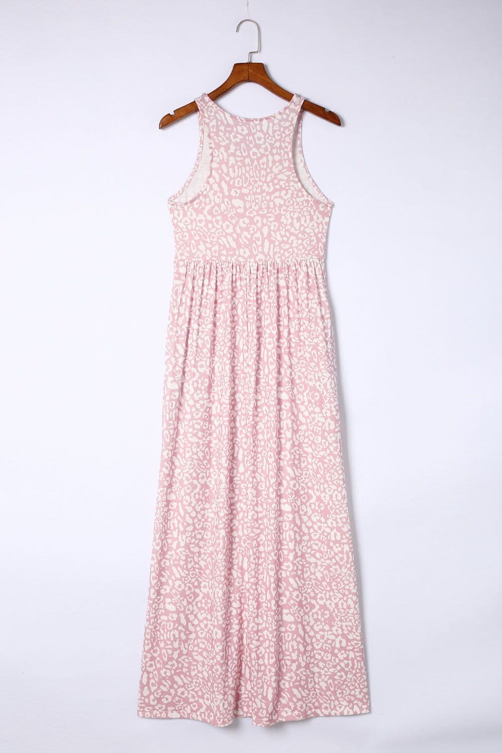 image-Pink Leopard Print Pocketed Sleeveless Maxi Dress