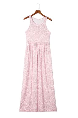 image-Pink Leopard Print Pocketed Sleeveless Maxi Dress