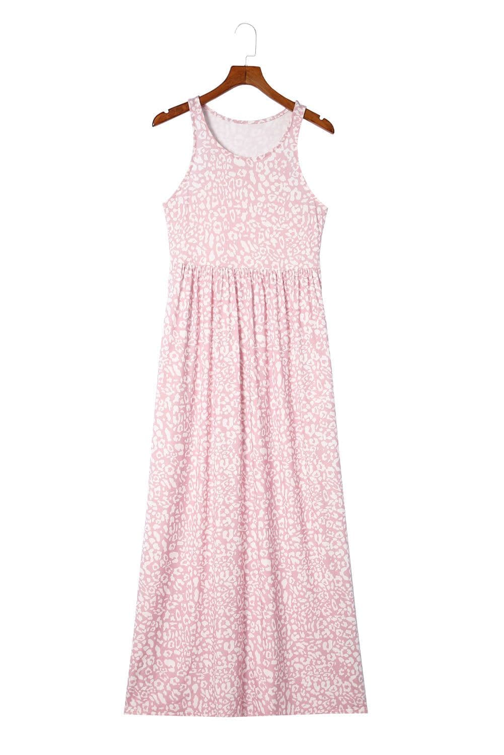 image-Pink Leopard Print Pocketed Sleeveless Maxi Dress