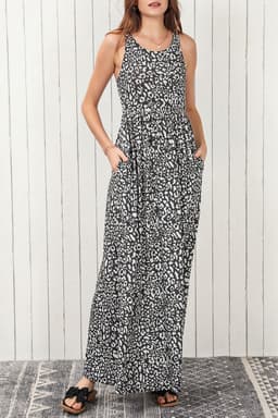image-Pink Leopard Print Pocketed Sleeveless Maxi Dress