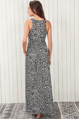 image-Pink Leopard Print Pocketed Sleeveless Maxi Dress