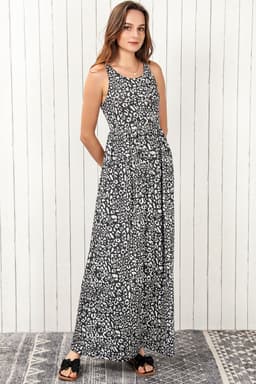 image-Pink Leopard Print Pocketed Sleeveless Maxi Dress