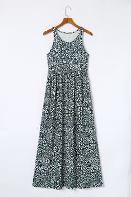 image-Pink Leopard Print Pocketed Sleeveless Maxi Dress