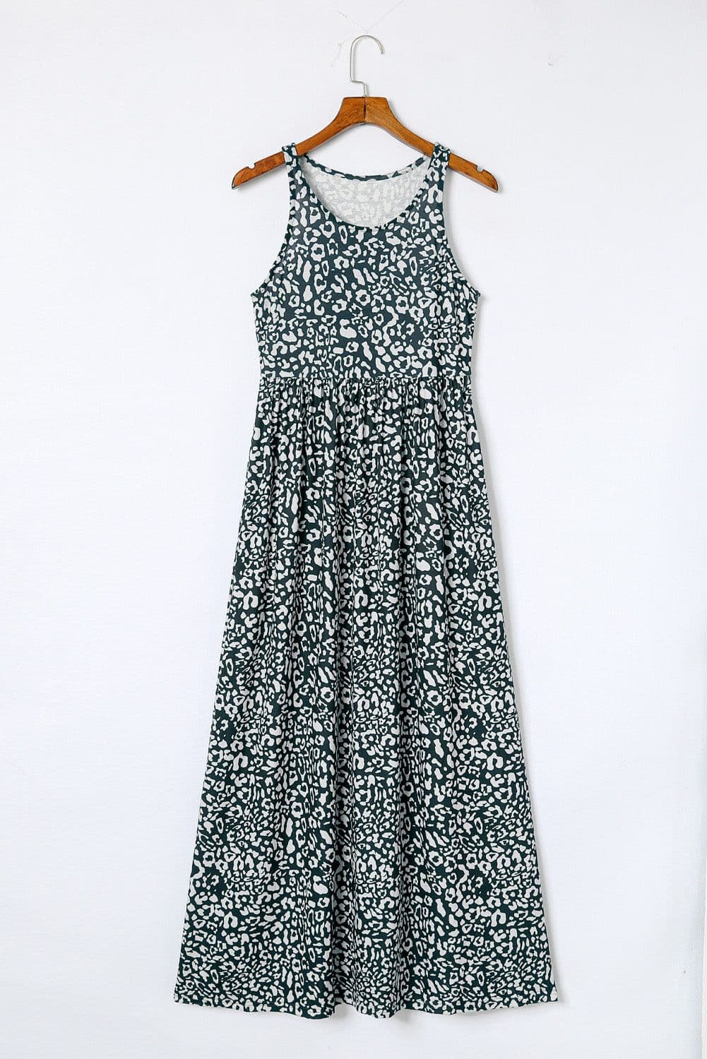 image-Pink Leopard Print Pocketed Sleeveless Maxi Dress