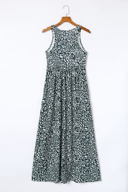 image-Pink Leopard Print Pocketed Sleeveless Maxi Dress