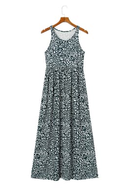 image-Pink Leopard Print Pocketed Sleeveless Maxi Dress