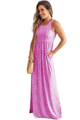 image-Pink Leopard Print Pocketed Sleeveless Maxi Dress
