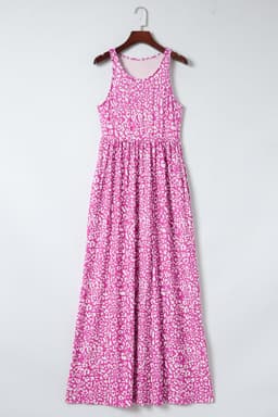 image-Pink Leopard Print Pocketed Sleeveless Maxi Dress