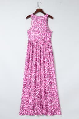 image-Pink Leopard Print Pocketed Sleeveless Maxi Dress