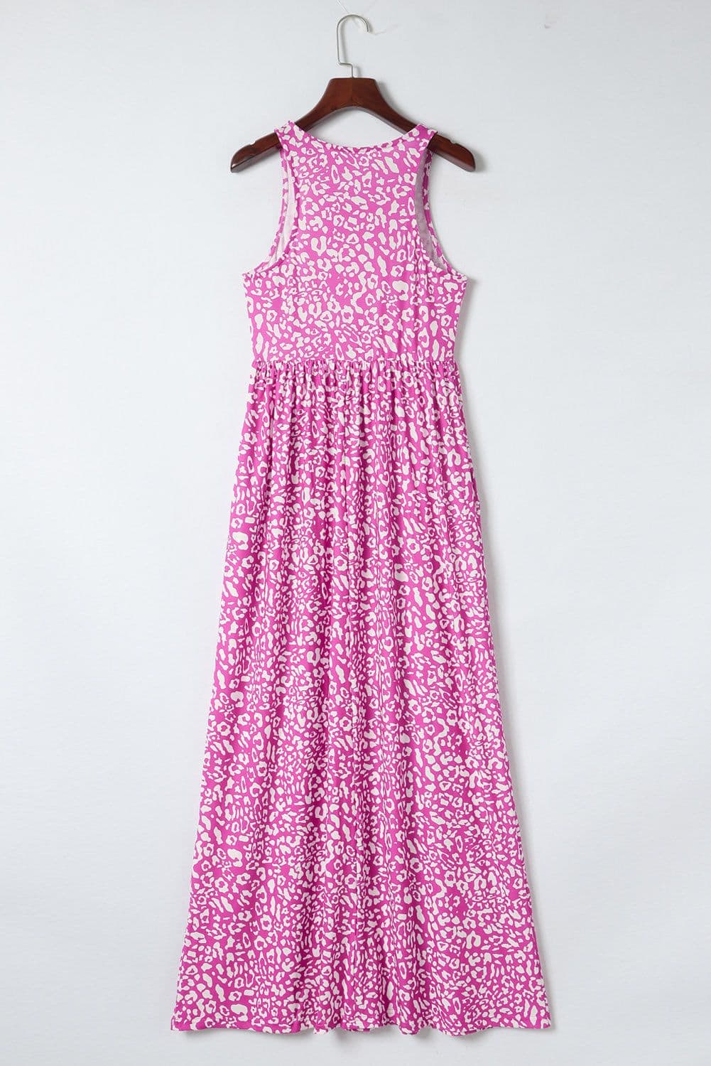 image-Pink Leopard Print Pocketed Sleeveless Maxi Dress