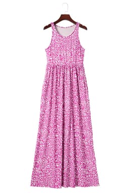 image-Pink Leopard Print Pocketed Sleeveless Maxi Dress