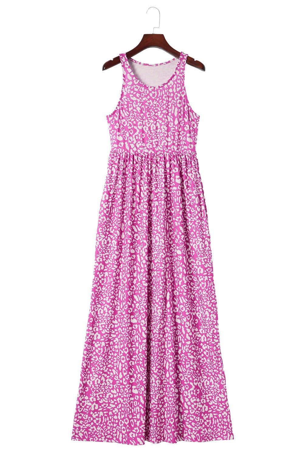 image-Pink Leopard Print Pocketed Sleeveless Maxi Dress